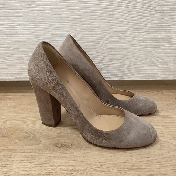 J. Crew Taupe Suede Block Heel Going Out Classic Minimalist Cute Heels Size 7 - Picture 1 of 9